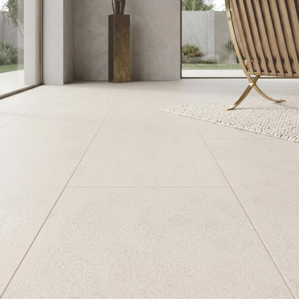 Large-format 600 by 1200 mm marble-look porcelain tile face